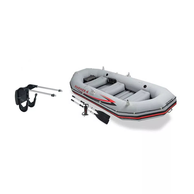 Intex Mariner 4 Inflatable Raft River/Lake Dinghy Boat Set & Motor Mount Kit